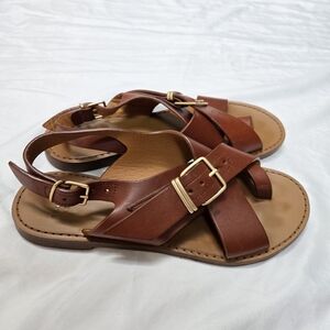 Sezane Les Souliers Brown Judith Low Slingback Strappy Buckle Sandals
